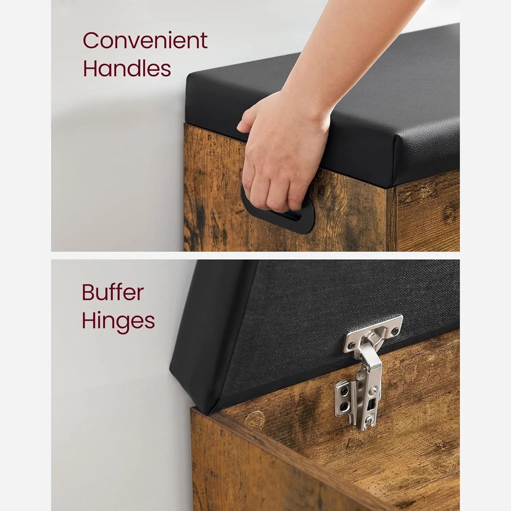 Botník s lavicou a úložným priestorom, 80x30x44cm, tmavá hnedá/čierna