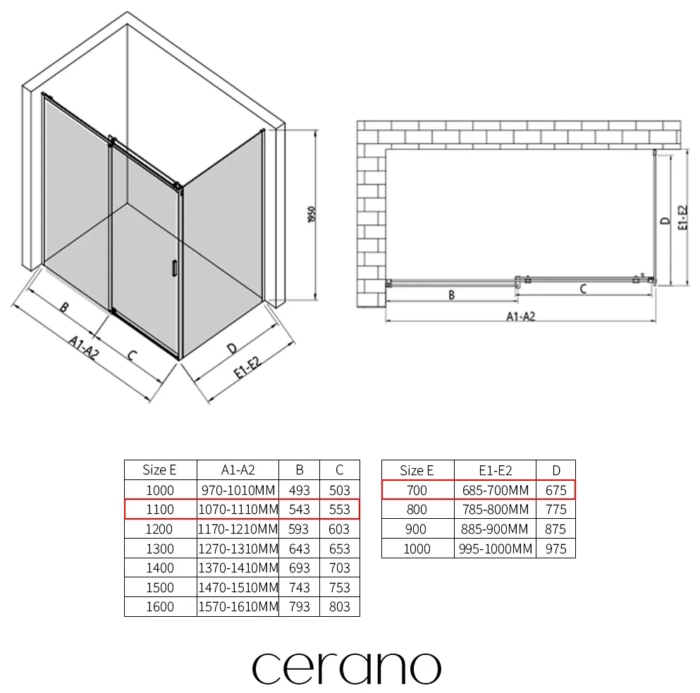 CERANO - Sprchovací kút Santoro Ľ/P - 8 mm - čierna matná, grafitové sklo - 110x70 cm - posuvný, CER-CER-8050BD7294