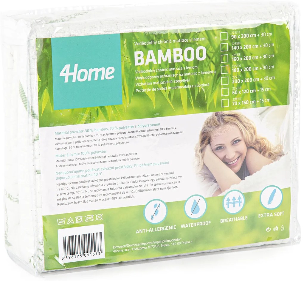 4Home Bamboo Nepriepustný chránič matraca s lemom, 140 x 200 cm