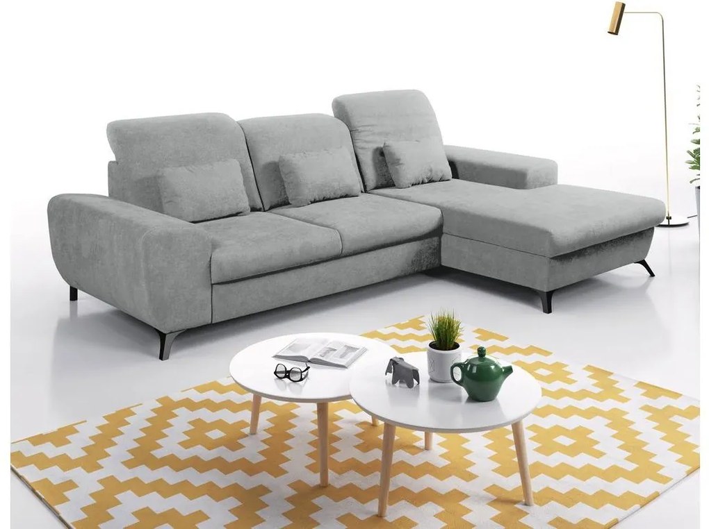 Rozkladacia rohová čalúnená sedacia súprava ALTA do tvaru L s úložným priestorom, pravé prevedenie, sivá
