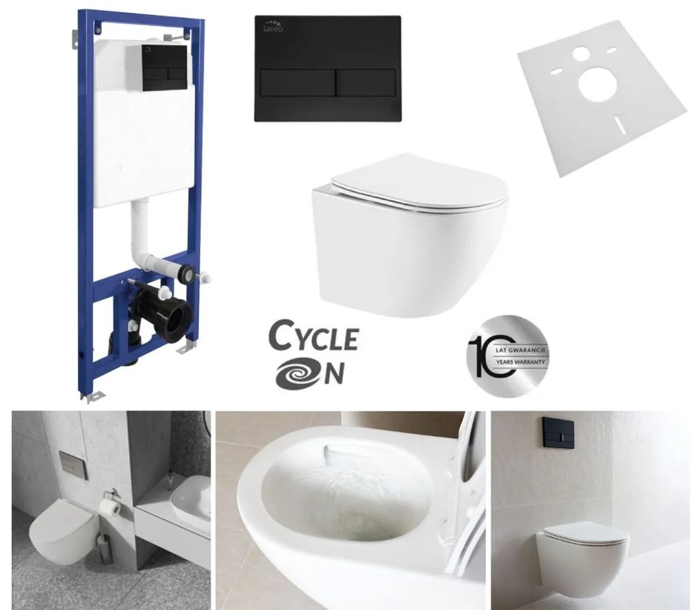 Laveo Laveo, závesný set pod omietku Akan + závesná WC misa Desna s toaletným sedadlom z duroplastu, Vortex splachovanie, biela lesklá, LAV-SETDESNABK