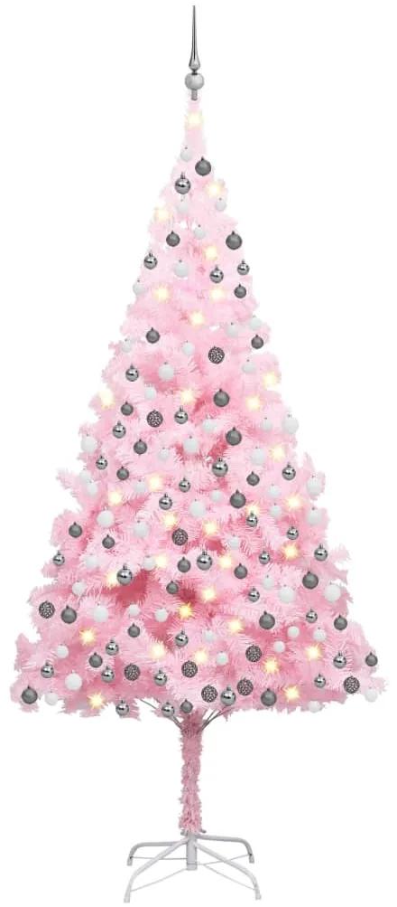 Umelý vianočný stromček s LED a súpravou gulí 240 cm ružový PVC 3077673