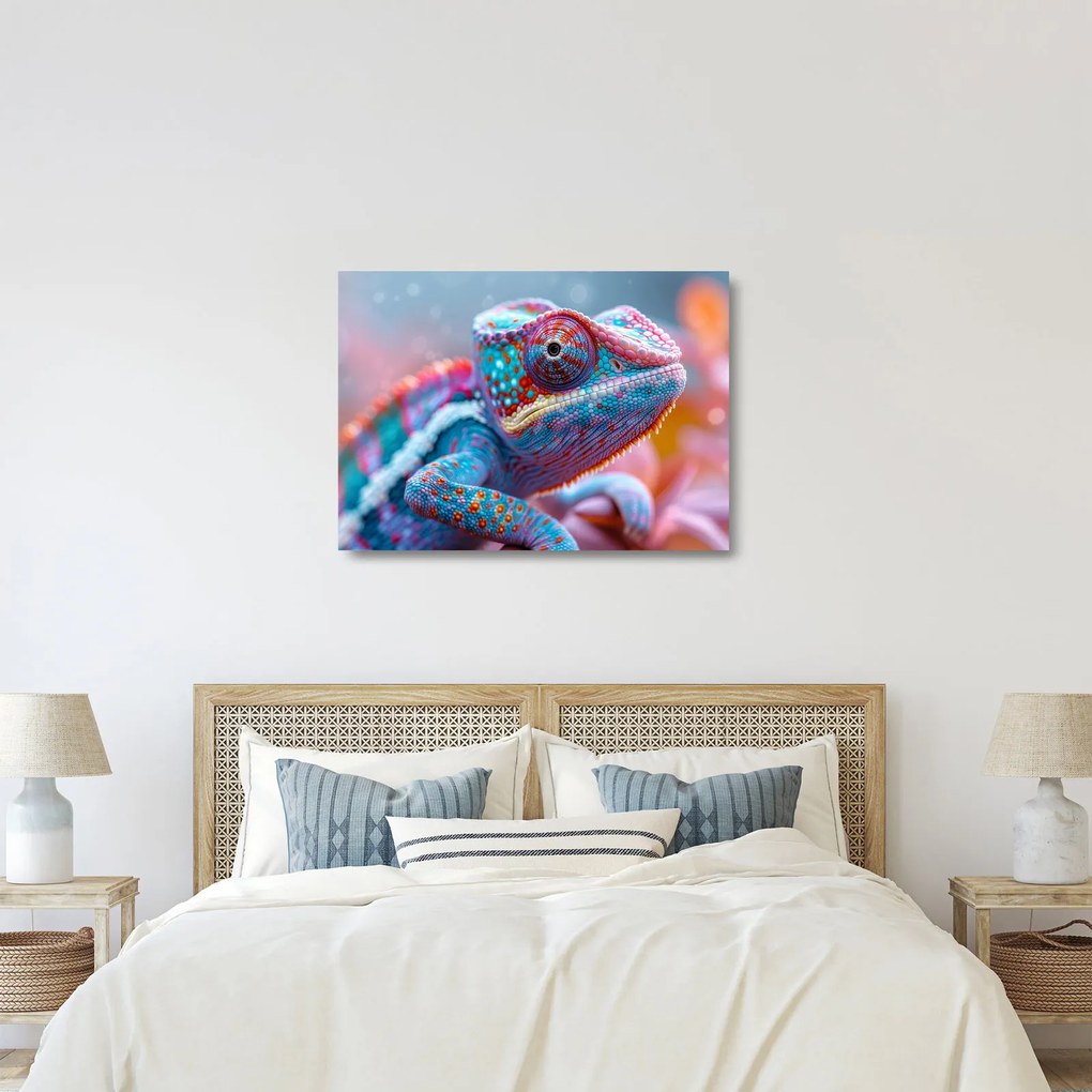 Sklenený obraz - Sfarbený chameleón (70x50 cm)