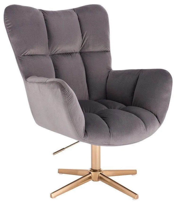 LuxuryForm DESIGN Kreslo AURORA VELUR na zlatom kríži - tmavo šedé