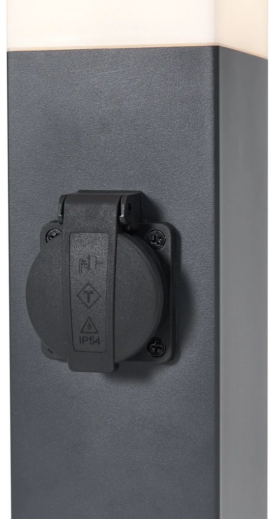 Vonkajšia lampa tmavosivá s opálovým sklom 45 cm IP44 so zásuvkou a snímačom pohybu - Malios