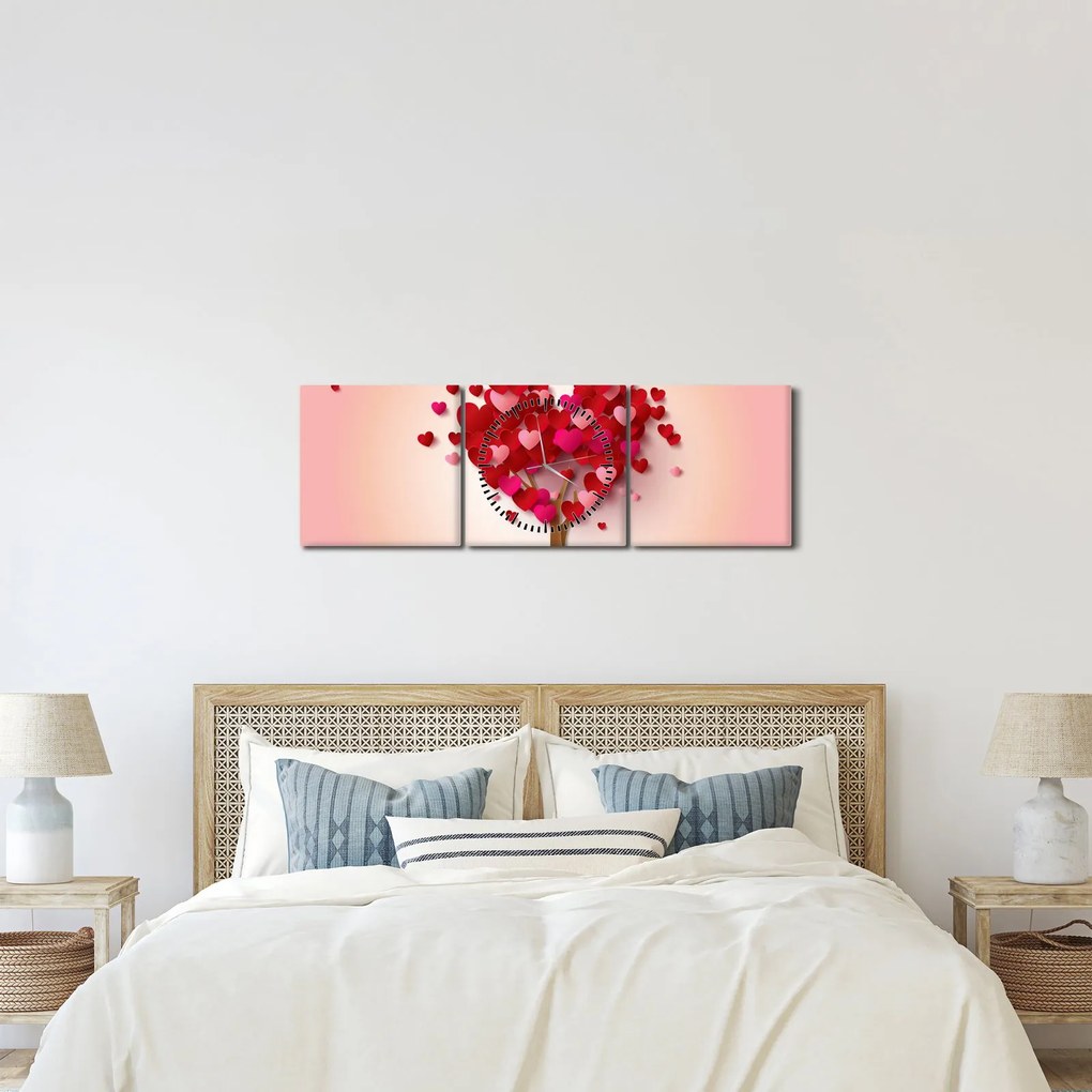Obraz srdcového stromu (s hodinami) (90x30 cm)