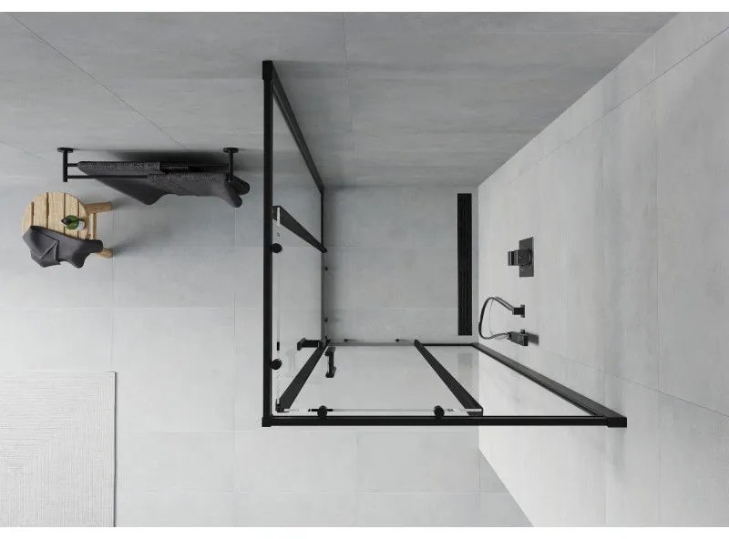 Mexen Rio, štvorcový sprchovací kút s posuvnými dverami 80(dvere) x 80(dvere) x 190 cm, 6mm číre sklo, čierny profil, 860-080-080-70-00