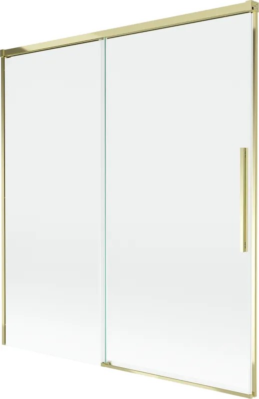 Mexen Rox, 2-krídlová posuvná vaňová zástena 150 x 150 cm, 8mm číre sklo, zlatý lesklý profil, 8C9-150-001-50-00