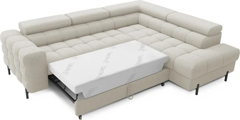 Krémovobiela rozkladacia/s úložným priestorom rohová pohovka z textílie buklé (pravý roh/do L) Ferucce – ELTAP