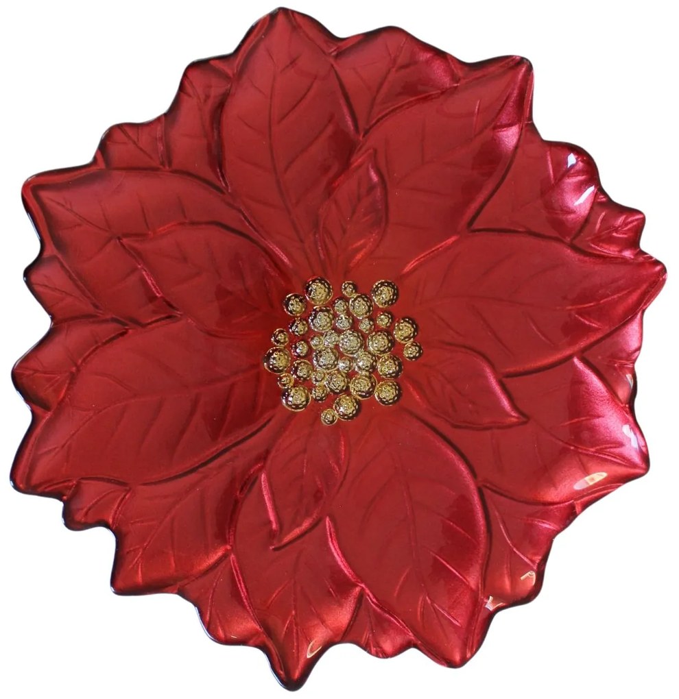 Červený sklenený vianočný tanier 31cm
