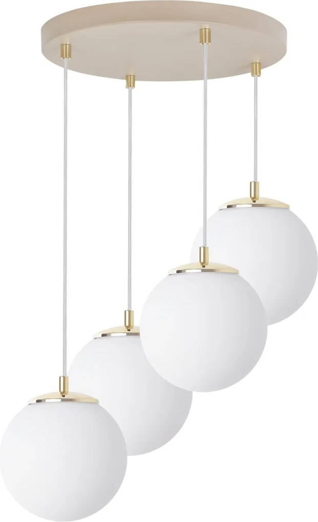 Závesné svietidlo Florence, 4x biele sklenené tienidlo, g/be, o