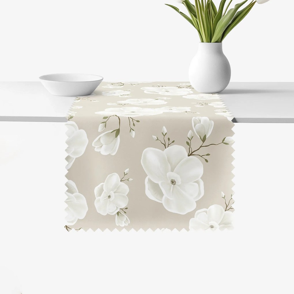Goldea behúň na stôl teflónový - biele kvety 35x120 cm