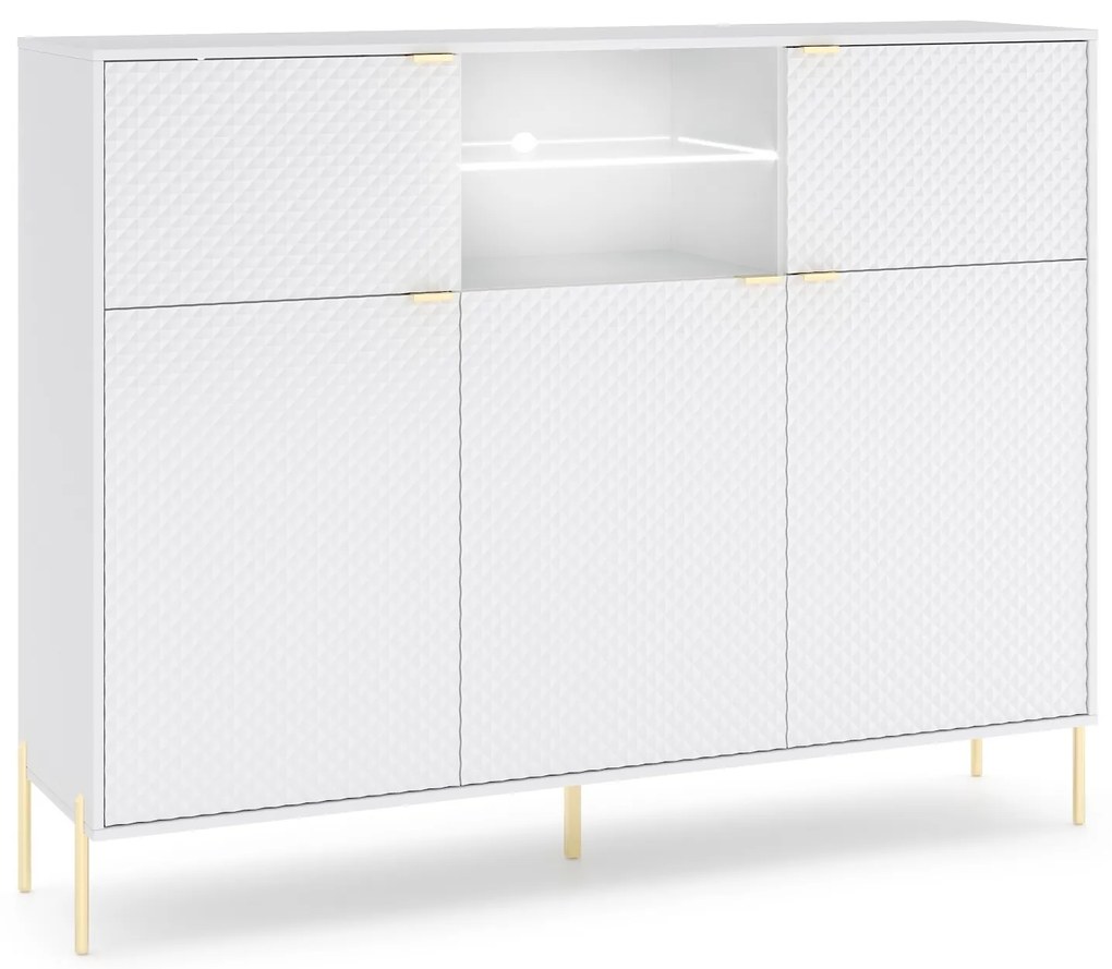 Komoda Diamond s LED osvetlením 153,9 cm biely lesk