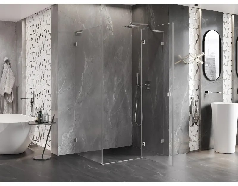 Mexen Lunar, L pravý výklopný sprchový kút 95 x 70 cm, 8mm číre sklo, oceľový profil, 834L-095-070-97-00-P
