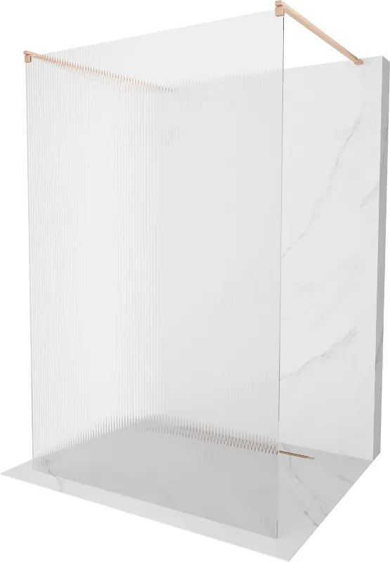 Mexen Kioto, sprchová zástena Walk-In 100 x 200 cm, 8mm sklo s rebrovým vzorom, medený matný profil, 800-100-002-65-09