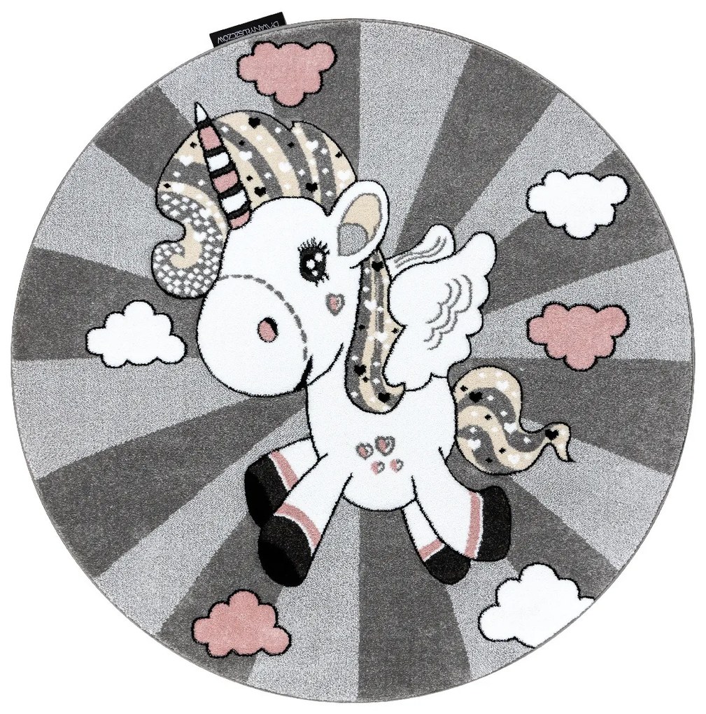 Dywany Łuszczów, Detský kusový koberec Petit Unicorn grey kruh, 160x160 (priemer) kruh, šedá, detská izba