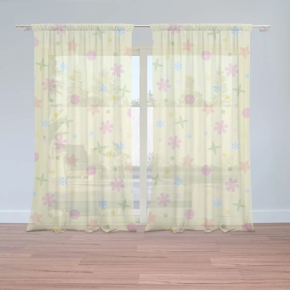 Sablio Záclony Hviezdy, kvety a bodky: 2ks 150x250cm
