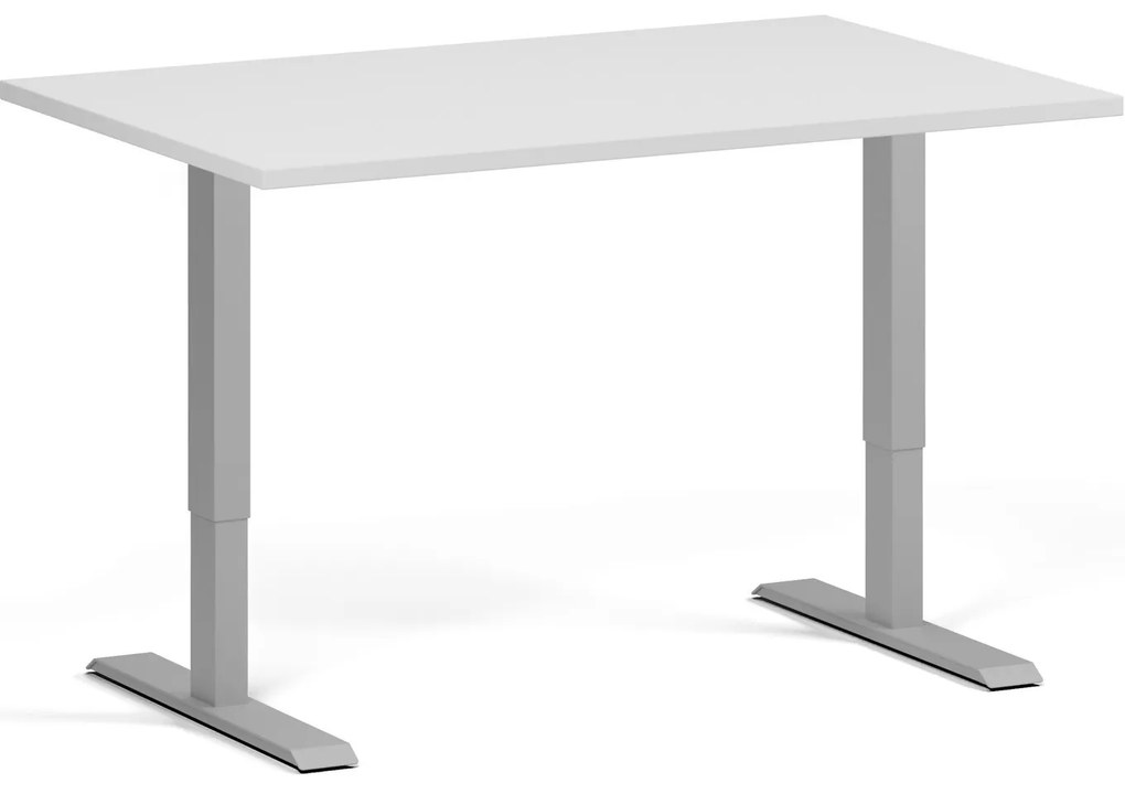 Výškovo nastaviteľný stôl, 120x80 cm, 1 motor, sivá podnož, biela