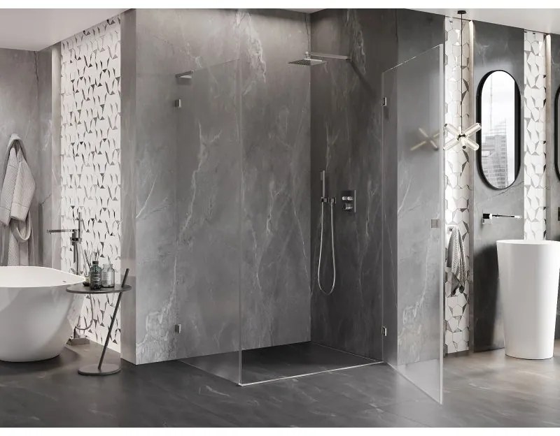 Mexen Lunar-B L pravý výklopný sprchový kút 95 x 90 cm, číre sklo, brúsená oceľ, 832L-095-090-97-00-P