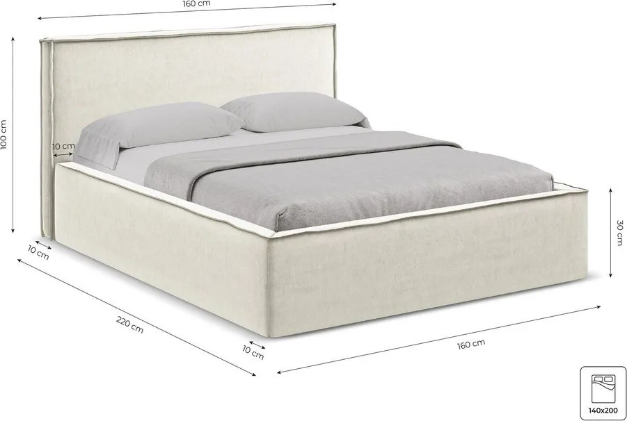 Terakotová čalúnená dvojlôžková posteľ s úložným priestorom s roštom 140x200 cm Anani – Makamii