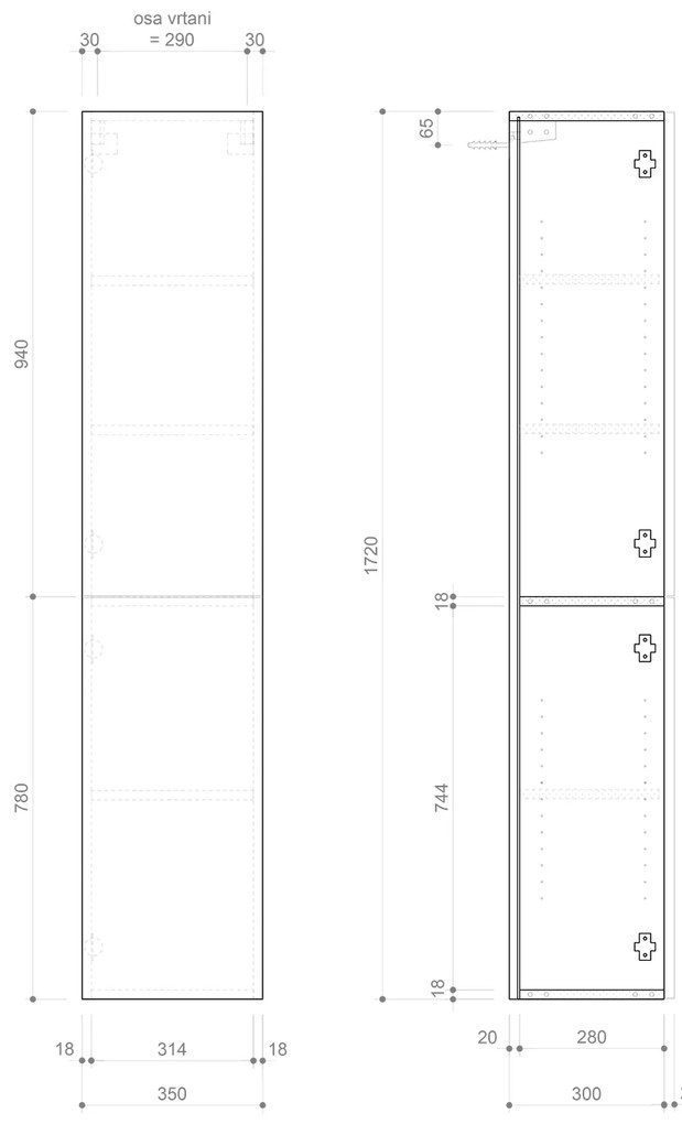 Sapho Sapho, ESPACE skrinka 35x172x32cm, 2x dvierka, ľavá/pravá, siena strip, ESC230-4242S