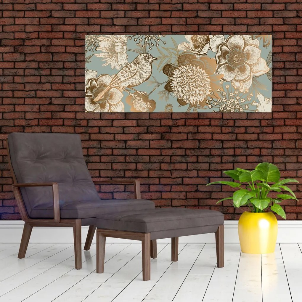 Obraz - Záhrada s vtáčikom (120x50 cm)