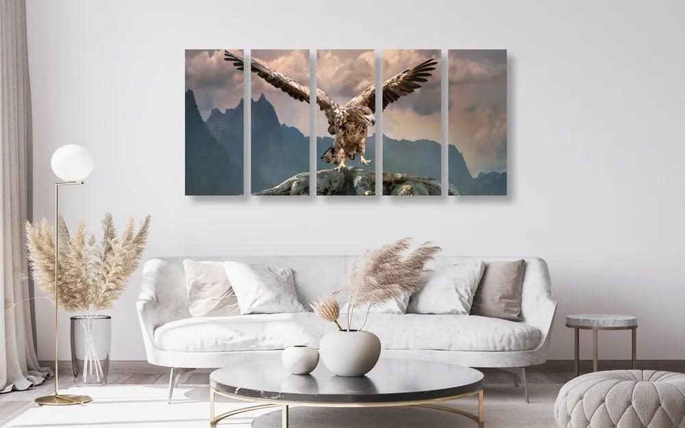 5-dielny obraz orol s roztiahnutými krídlami nad horami - 200x100