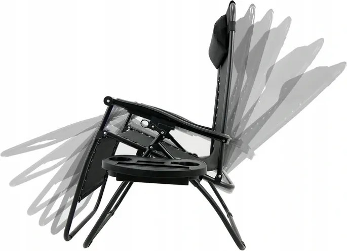 GARDEN LINE Záhradné skladacie ležadlo s podložkou, vreckom a opierkou hlavy LEZ5934 čierne