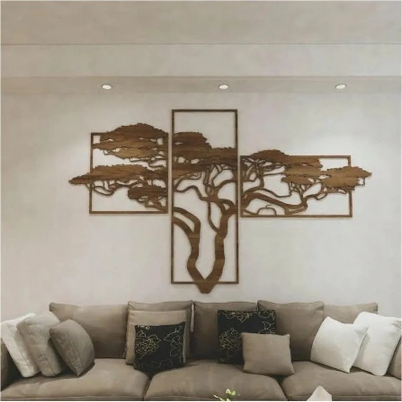 Moderný obraz strom Safari 3 prvky palisander 140x70 cm do jedálne