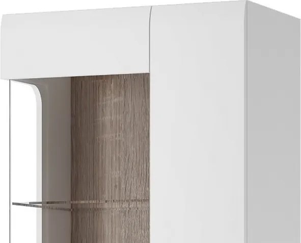 Vysoká vitrína Linate, biely lesk/dub, ľavá