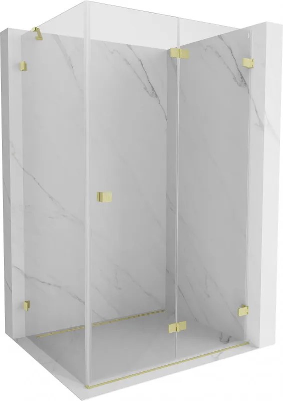 Mexen Lunar-F, 1-krídlový sprchový kút so skladacími dverami, pravý, 90 x 80 cm, 8mm číre sklo, zlatý matný profil, 836-090-080-55-00-P