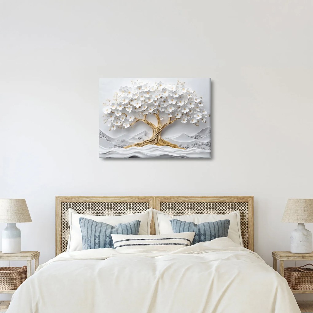 Obraz – 3D elegantný strom života plný kvetov (70x50 cm)