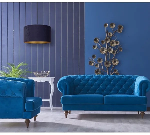 Duolla - Luster na lanku ROLLER 1xE27/15W/230V pr. 40 cm modrá/zlatá