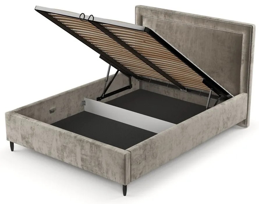 Béžová čalúnená dvojlôžková posteľ s úložným priestorom s roštom 180x200 cm Baleine – Maison de Rêve