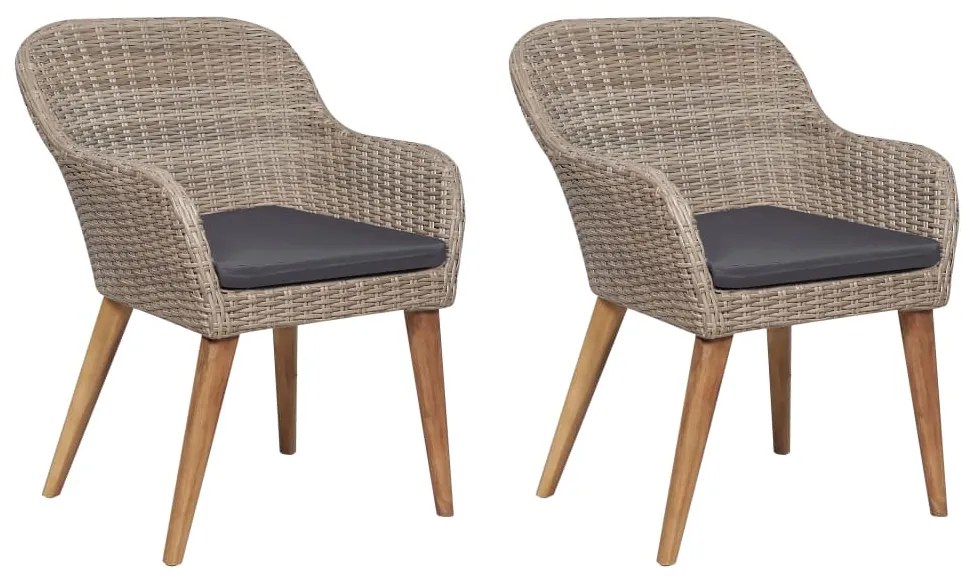 vidaXL Vonkajšie stoličky s podložkami 2 ks, polyratan, hnedé