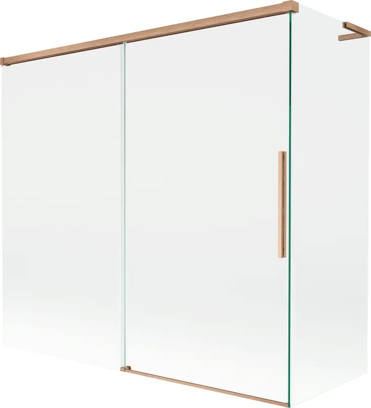 Mexen Rox, L posuvná 2-krídlová vaňová zástena 170 + 75 x 150 cm, 8mm číre sklo, medený matný profil, 8C9L-170-075-65-00