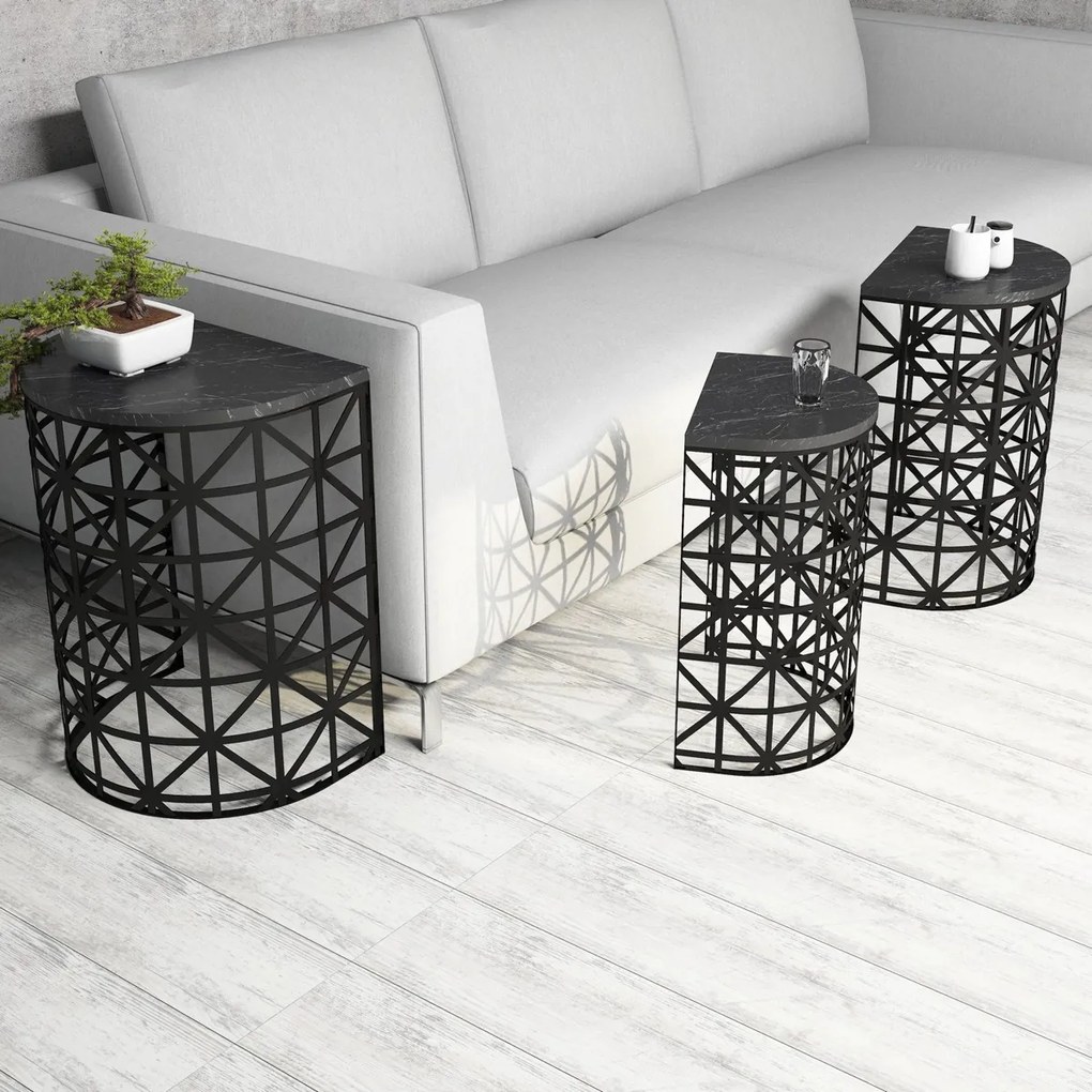 Odkladací stolík Stil Black Marble, 3 ks
