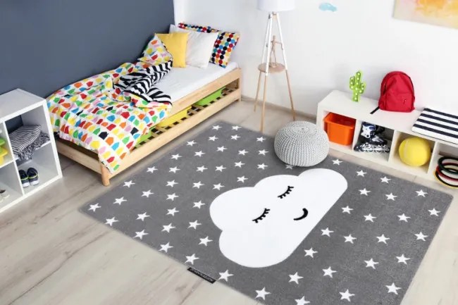 Koberec PETIT CLOUD OBLÁČIK HVIEZDY sivý