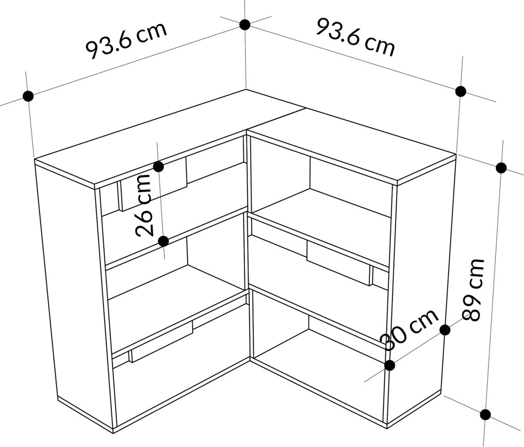 Moderná rohová knižnica Houseland Molly No.3 biela
