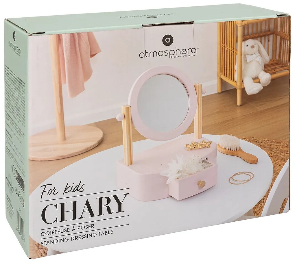 Detský toaletný stolík so zrkadlom Chary, 22x28 cm, ružová