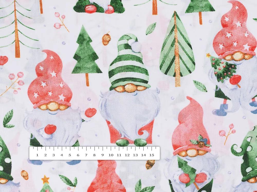 Biante Vianočná bavlnená obliečka na vankúš s lemom Sandra SA-404 Škriatkovia a stromčeky 40 x 40 cm