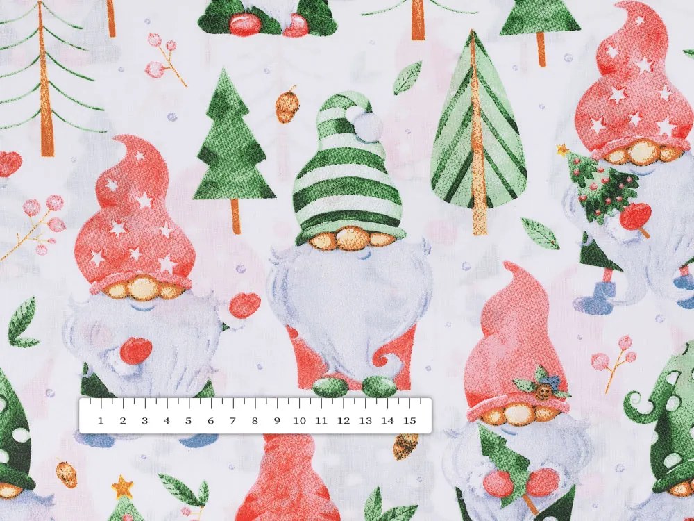 Biante Vianočná bavlnená obliečka na vankúš s lemom Sandra SA-404 Škriatkovia a stromčeky 45 x 45 cm