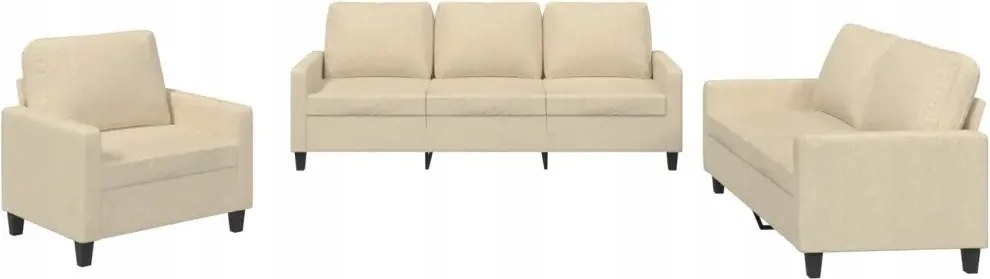 vidaXL 3-dielny sedací komplet, čalúnený látkou, krémový