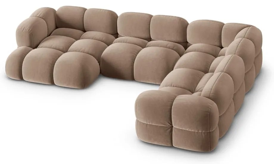 Hnedá zamatová rohová pohovka (pravý roh/do tvaru "U") Loretto – Cosmopolitan Design