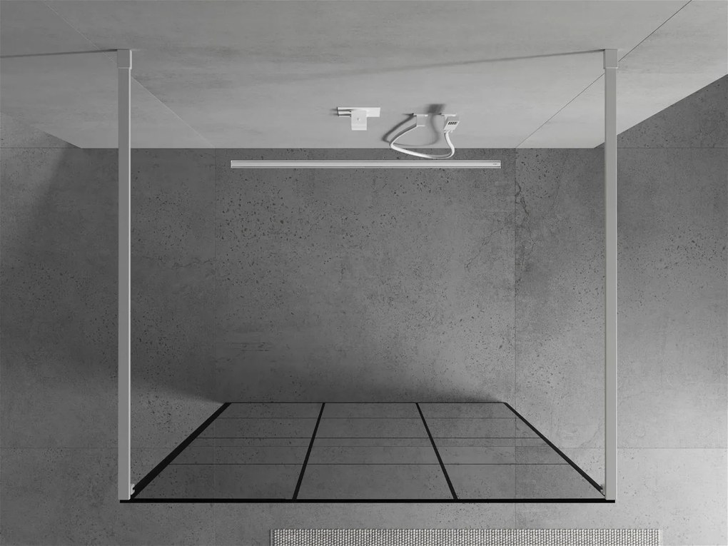 Mexen Kioto, priechodná sprchová zástena 120 x 200 cm, 8mm sklo číre/čierny vzor, 2x biela stabilizačná rozpera, 800-120-002-20-77