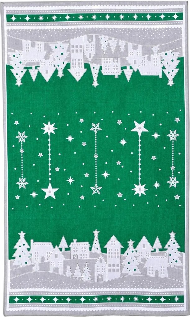Forbyt Vianočná utierka Zimná dedinka zelená, 45 x 70 cm