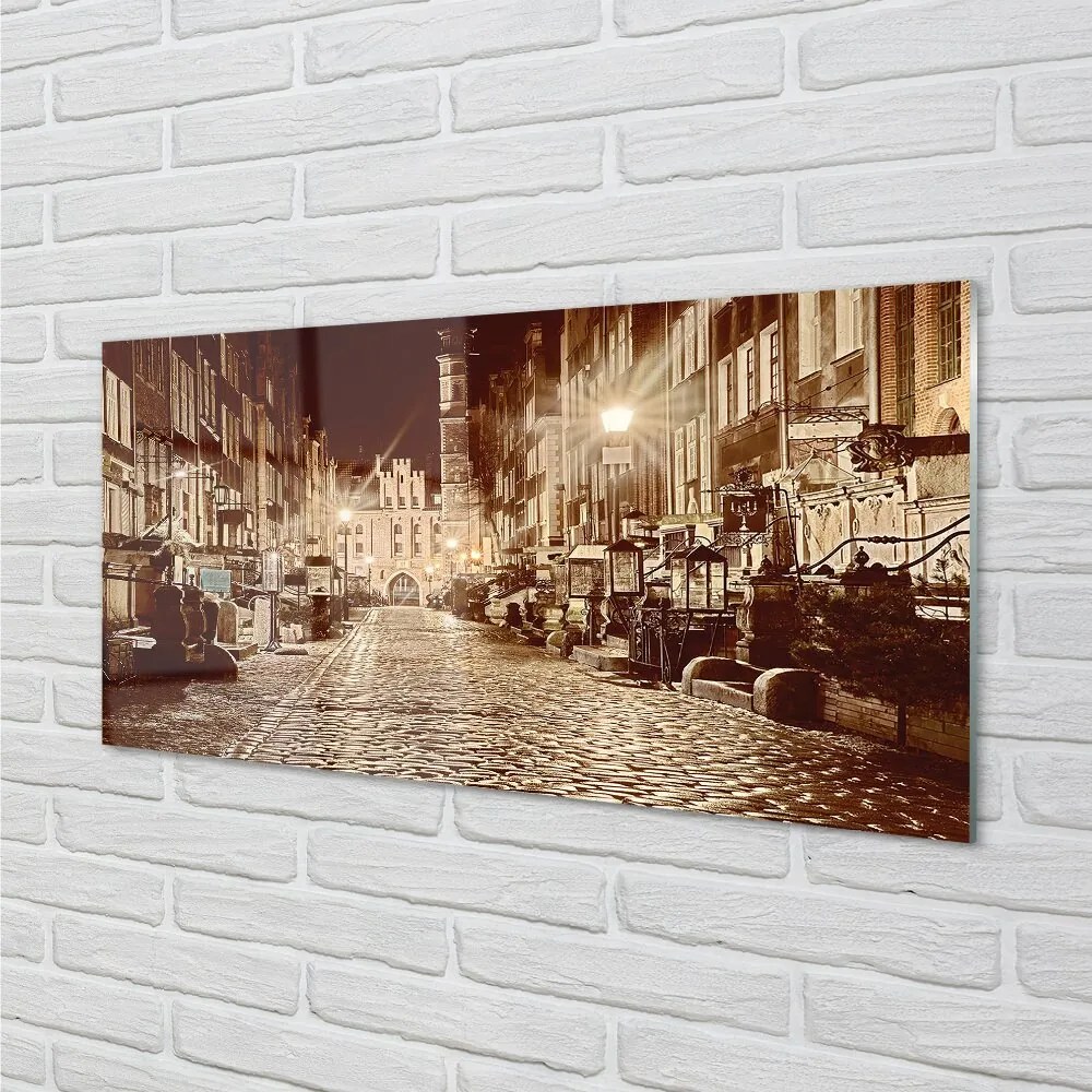 Sklenený obraz Gdańsk Staré Mesto Nočné 125x50 cm