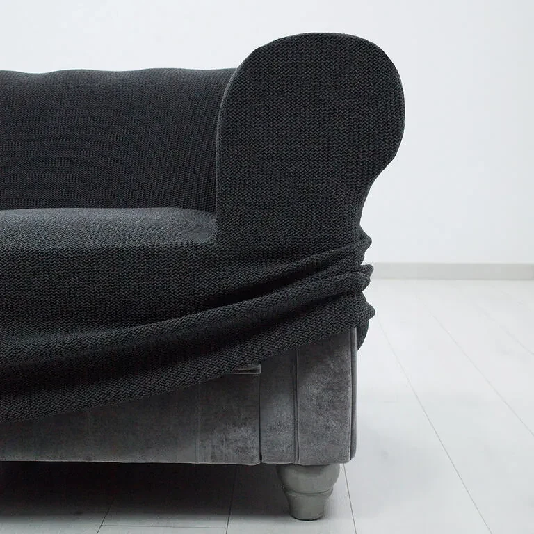 Super strečové poťahy HARMONIA antracitová sedačka s otomanom vpravo (š. 210 - 320 cm)