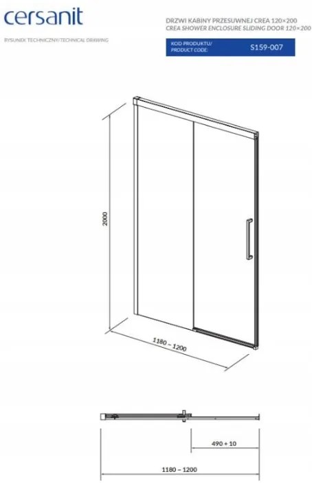 Cersanit Crea, posuvné dvere do otvoru 120x200 cm, 8mm číre sklo, chrómový profil, S159-007