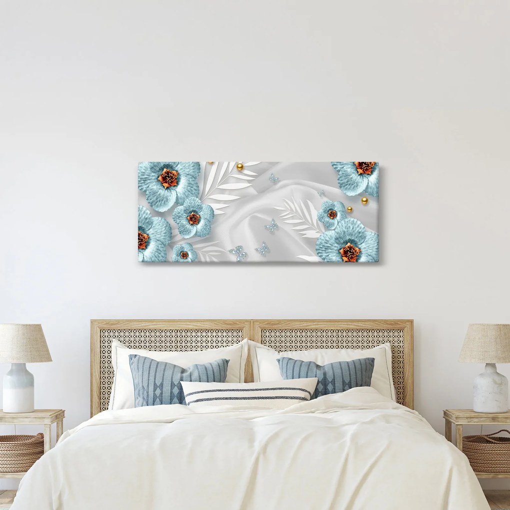Obraz - 3D modré kvety (120x50 cm)